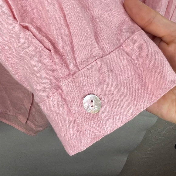 Cut Loose 100% Linen Pink Top Women’s L Button Up Blouse Uneven Hem Boxy - Picture 8 of 10